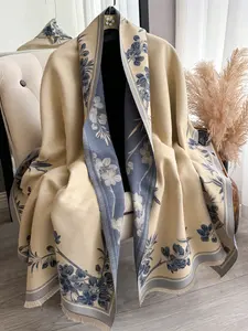 Women's Elegant Floral Print Scarf, Soft Woven Fabric, Fitted Design, Warm Fall & Winter Accessory, Fringe Detail, Perfect Holiday Gift