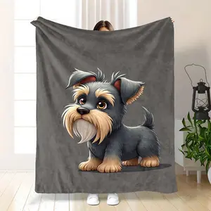 Adorable Cartoon Schnauzer Puppy Gray Soft Throw Blanket