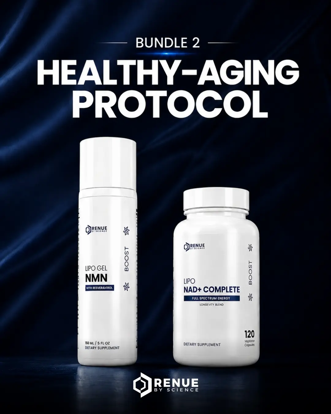 Renue Healthy-Aging Protocol Bundle – NMN + Resveratrol Liposomal Gel & NAD+ Complete Capsules | Full-Spectrum NAD+ & Sirtuin Support for Cellular Energy