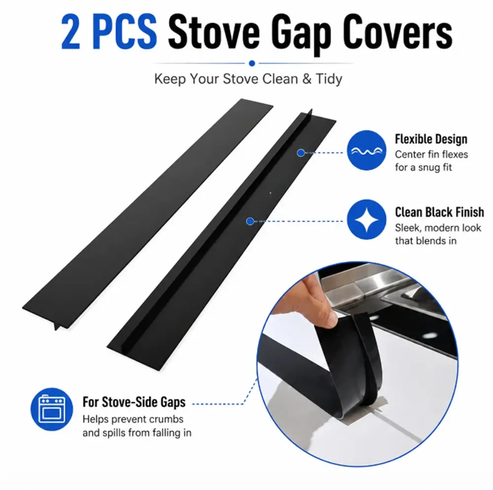 TIKA 2-Pack Silicone Stove Gap Covers, Anti-Slip Spill Guards for Stove, Counter, Oven and Washing Machine