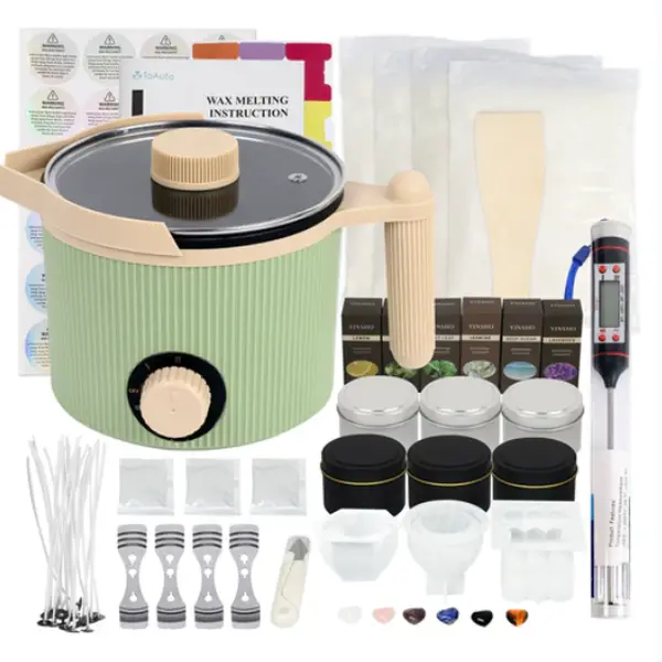 TOAUTO 1.5L Handheld Candle Melting Pot Small Wax Melting Pot with Easy Pour Spout, Two Power Levels, Easy Clean Non-Stick for DIY Crafting Beginner Green/Purple