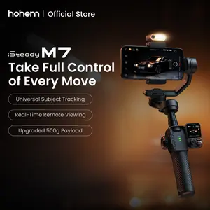 Hohem iSteady M7 AI Tracking Smartphone Gimbal Stabilizer 3-Axis with Magnetic Fill Light/AI Tracking Sensor for iPhone Android with 1/4-inch Color Tochscreen Display,Detachable Remote Controller, Max Payload 500g 2023 Upgraded