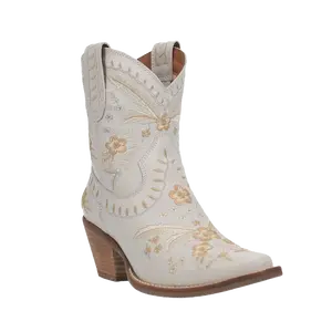 Dingo Ladies Primrose Floral Embroidery White Western Booties DI748-WH