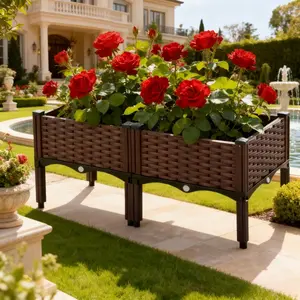 Garden Planter Box Set with Detachable Tray for Water Control, Durable Plastic Elevated Planting Boxes for Indoor & Outdoor Use, Large Flower Pot for Vegetables & Flowers