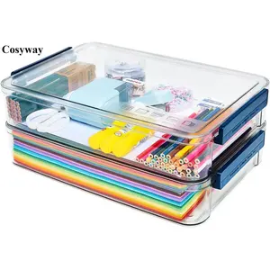 Cosyway 2 Pcs 9 x 13 Plastic Clear Stackable Storage Box With Lids Organizer Container