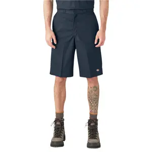 Dickies Men's Loose Fit 13" Work Shorts Dark Navy Knee Length Summer Fitted Minimalist Style Wrinkle-Resistant Easy-Care