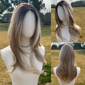 SMILCO/22Inch Small Lace Ombre And Highlight Brown With Blonde Synthetic Wig/SM1686