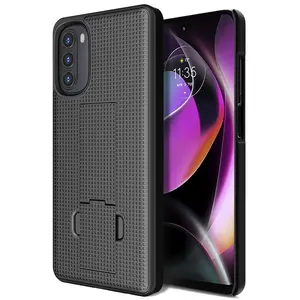 Case with Stand for Moto G 5G (2022), Nakedcellphone [Grid Texture] Slim Hard Shell Phone Protector Cover with Kickstand Motorola XT2213 Series