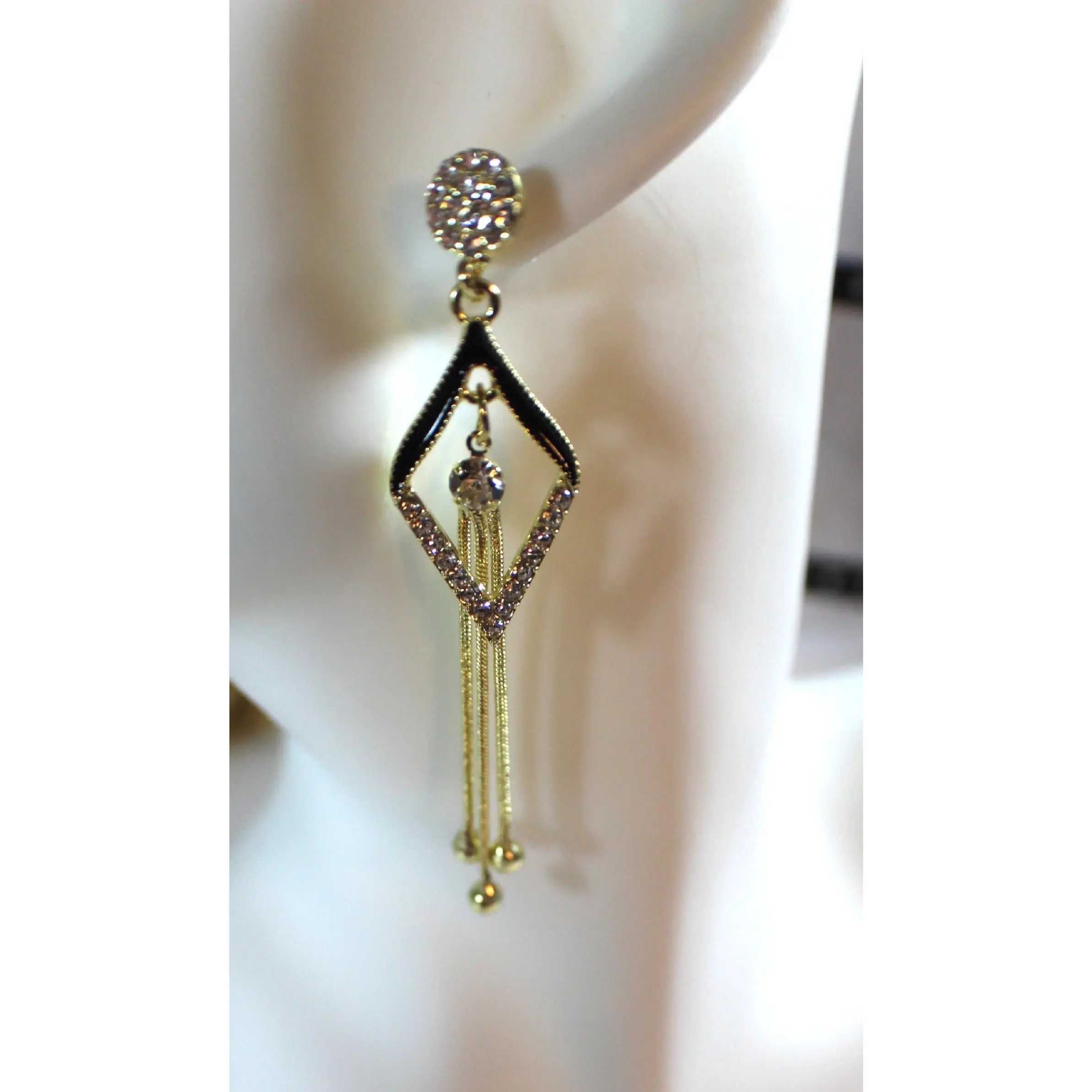 Geometric Tassel Drop Earrings with Zirconia