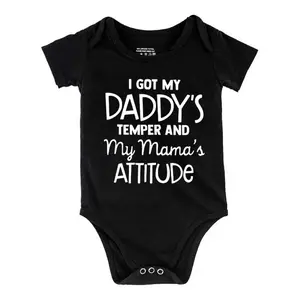I GOT MY DADDY'S TEMPER AND My Mama's ATTITUDE Printed Jumpsuit, Casual Short Sleeve Jumpsuit, Baby Outdoor Clothes, for Outdoor Regular Fit, All Seasons Knitted Fabric Onesie A1101-28
