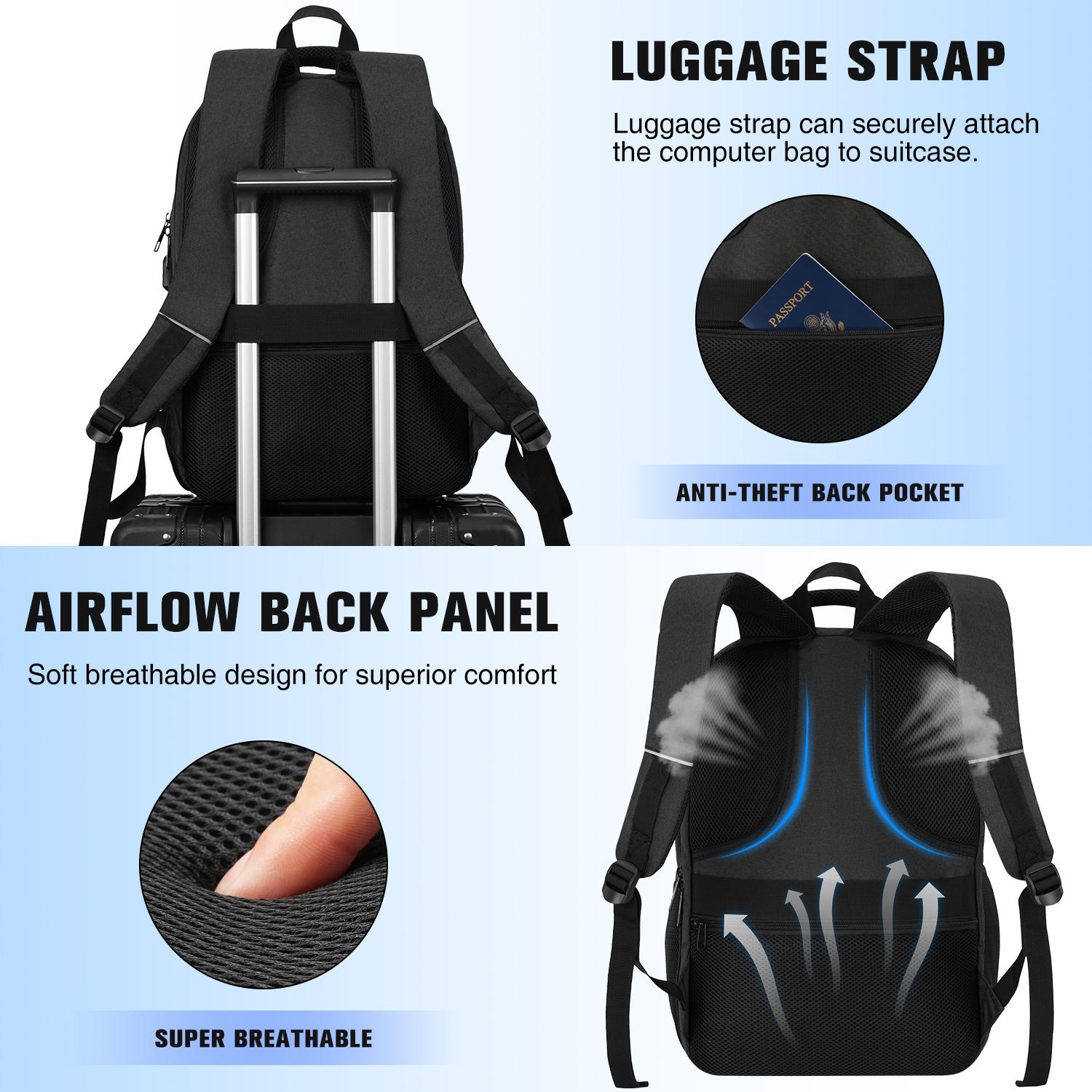 kadilong  Backpack with USB & Headphone Jack | Water Resistant Anti-theft Travel Backpack with Luggage Strap  Large Capacity Business Laptop Backpack for Men | Breathable Work Backpack with Multiple Pockets & Fully Padded Laptop Sleeve