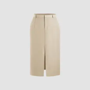Cider [7 colors, size 0-26] Solid Middle Waist Split Maxi Skirt Curve & Plus