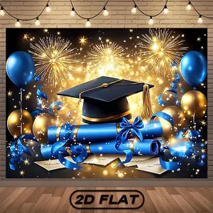 Graduation Party Banner, Elegant Fringe Design, Paper Confetti and Balloons, Durable Polyester Fabric, Indoor Outdoor Use, Graduation Party Decorations