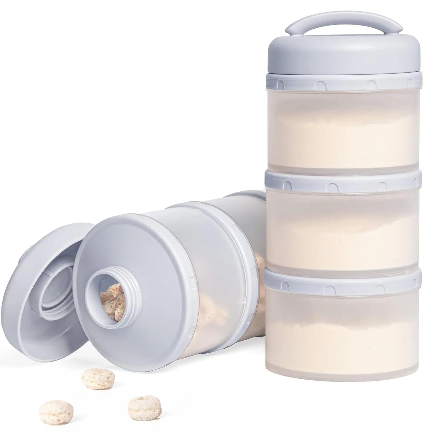 Baby Stackable Compact Milk Powder Dispenser with Handle, 2-Pack Grey Portable Formula Storage Container for Parents
