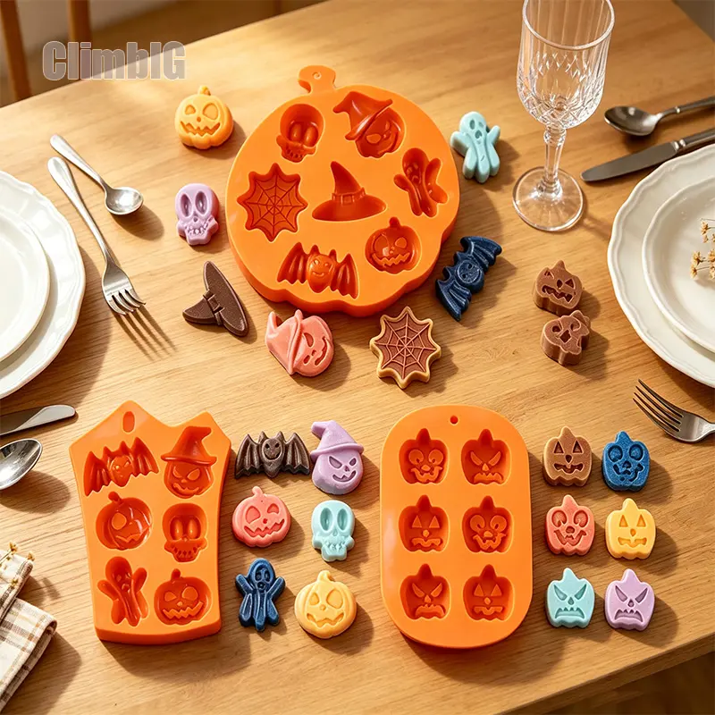 3D Spooky Halloween Silicone Candy-Chocolate Mold, Pumpkin-Ghost-Bat-Skull-Witch Shapes, Camp Kitchen DIY Baking-Cake Decorating-Resin Soap Wax Crafts Supplies