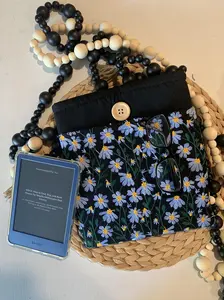 Blue Black Daisy Book Sleeve with Pocket, Embroidered Daisy Book Sleeve, Ereader Sleeve, Tablet Sleeve, iPad Sleeve, Book Accessories, Book Gifts, Booktok