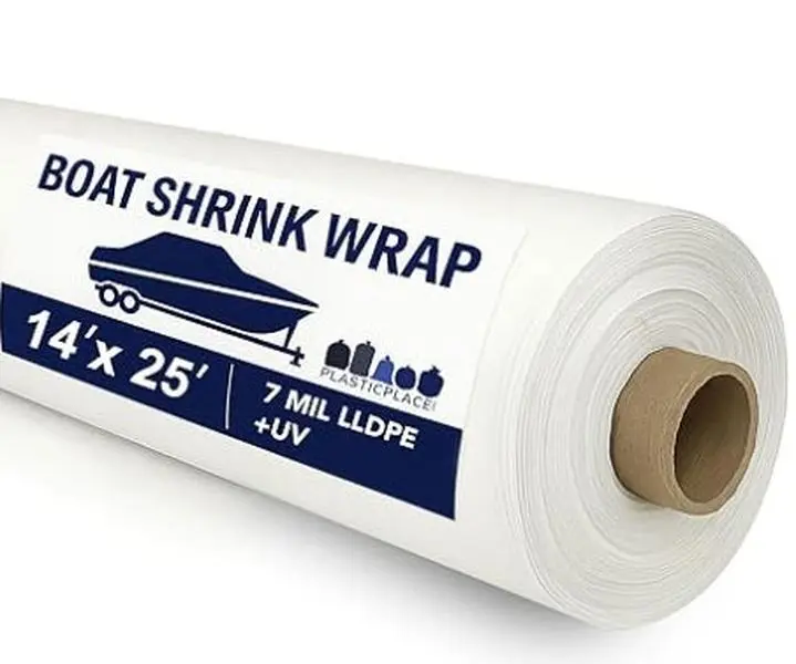Marine Grade LDPE Plastic Shrink Wrap, 14x25 ft, 7 Mil, White, UV Protection, Shrinks Tight