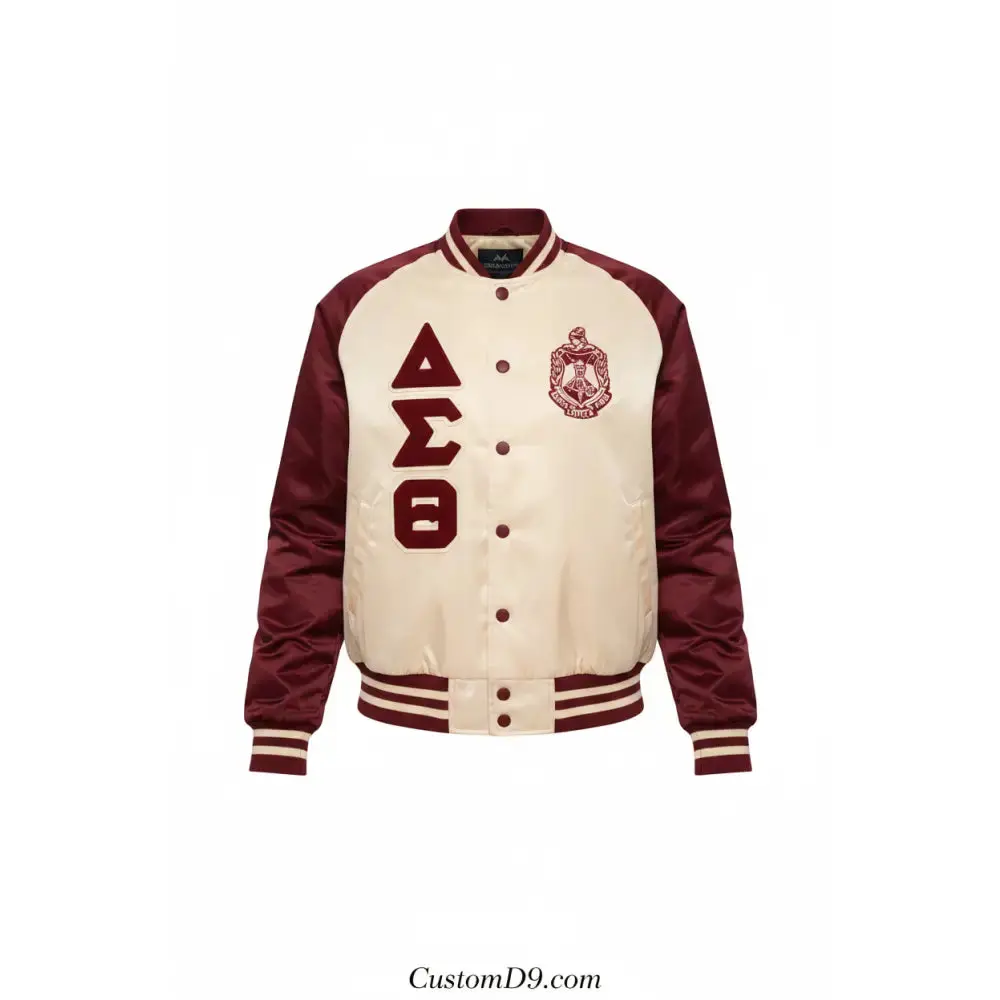 Delta Sigma Theta Cream & Crimson Satin Bomber Jacket
