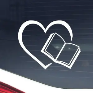 Book & Heart Vinyl Decal | Bookish Sticker for Car, Kindle, Laptop, Tumbler & More | Custom Sizes & Colors Vehicle Exterior Decoration
