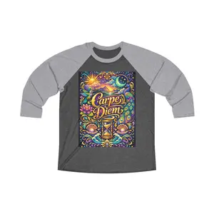Carpe Diem Graphic Tee, Bold Color Gold Details Raglan Tee