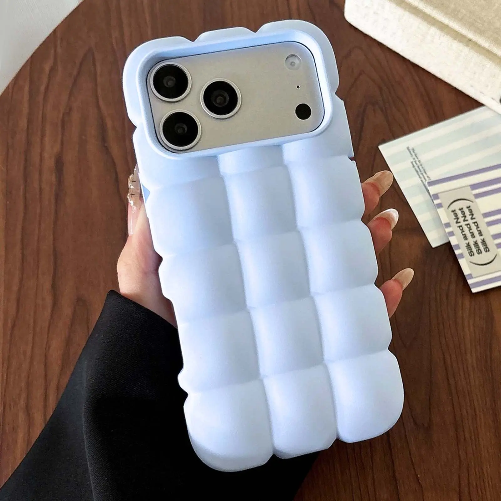 Puffer Bubble Grid Silicone Phone Case, Matte Quilted Cloud Shockproof Protective Cover for iPhone 17/16/15/14/13 Pro Max ZT