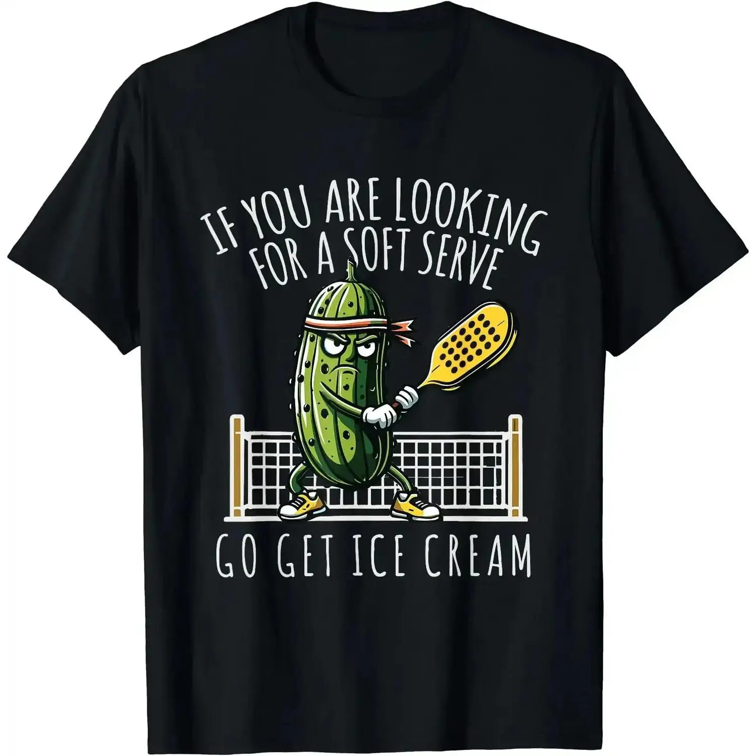 Men's Casual Crew Neck Relaxed Fit Breathable Fabric Funny Pickleball "Soft Serve" Short-Sleeve Tshirt