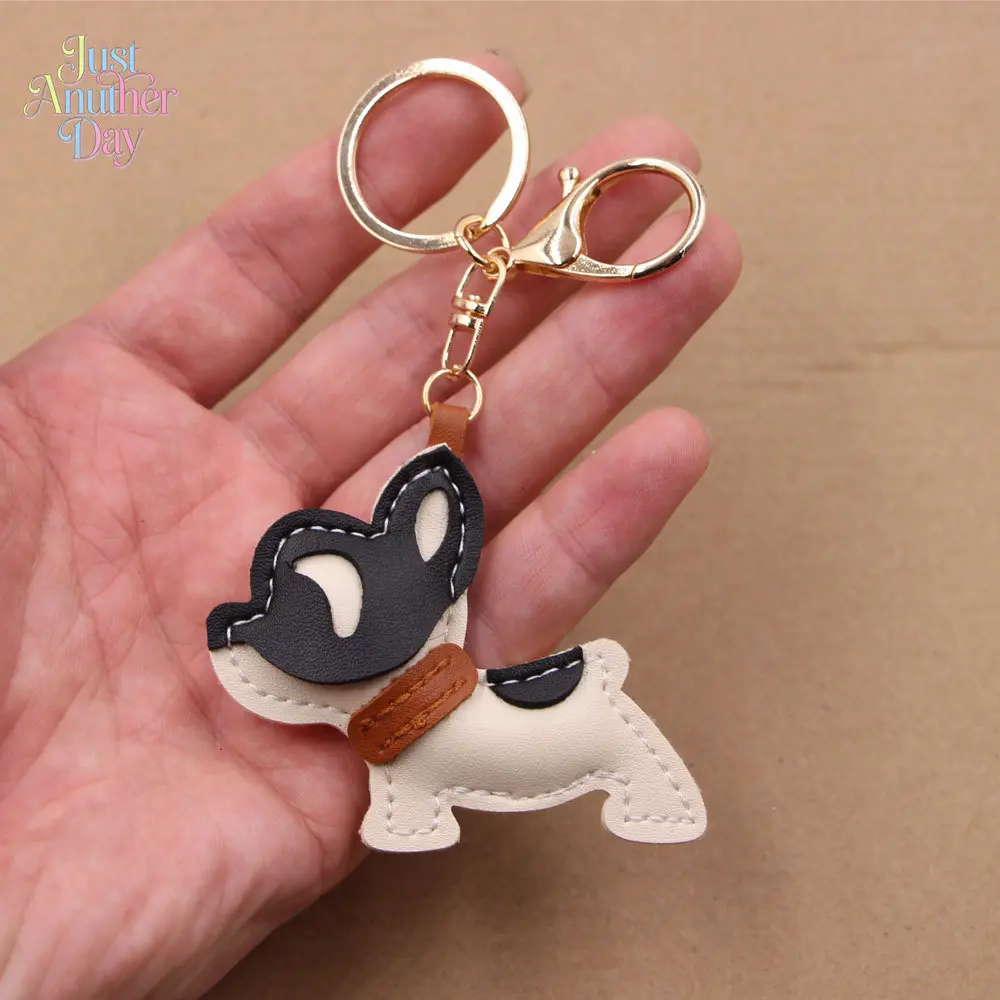 Handmade Layered PU Leather French Bulldog Keychain, Cute 3D Dog Charm with Gold Hardware, Stylish Hanging Accessory for Bags, Cars & Clothing
