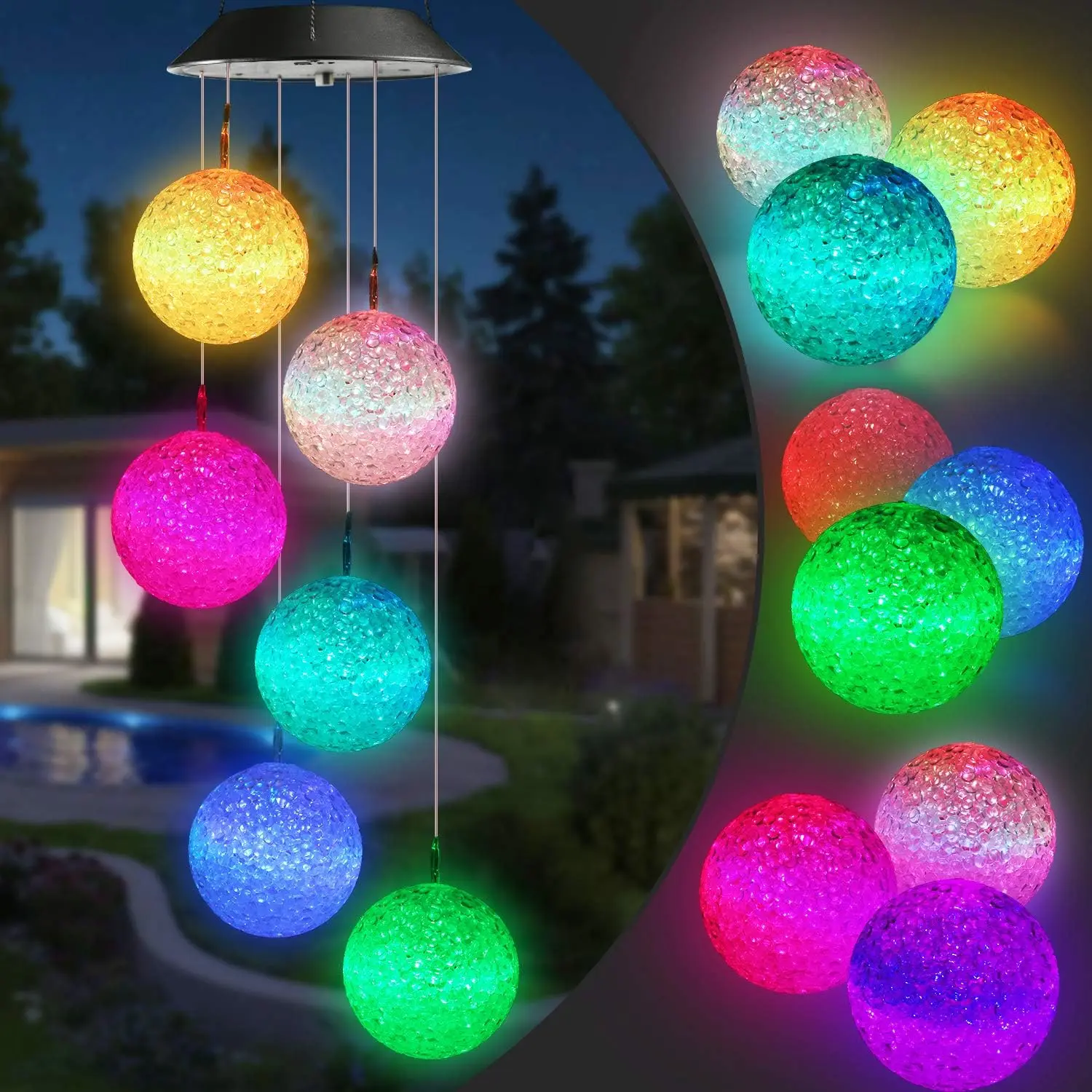 Mother's Day Gift，Solar Wind Chime, Color Changing Ball Wind Chimes, LED Decorative Mobile, Gifts for Mom Grandma, Waterproof Outdoor Solar Lights for Garden, Patio, Party, Yard, Window