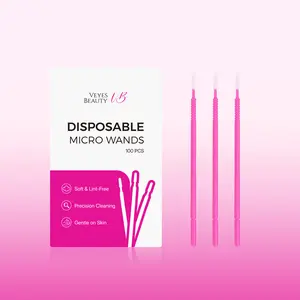 VEYESBEAUTY Disposable Pink Micro Applicator Brushes (100/200/500Pcs) – Precision Eyelash Extension Tool, Cotton Swabs & Lip Mascara Wands for Makeup Touch-Ups