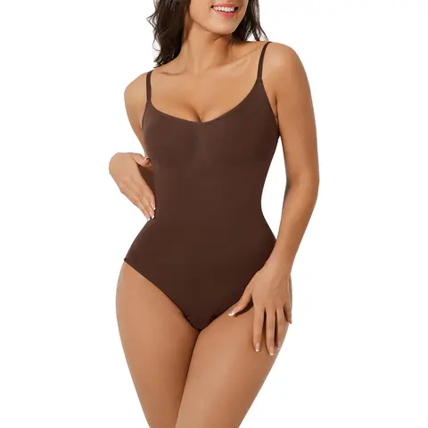 FeelinGirl Womenswear Seamless Covered Bust Jumpsuit Thong Bodysuit Fit Shapewear Comfort Breathable Hip Tops Soft