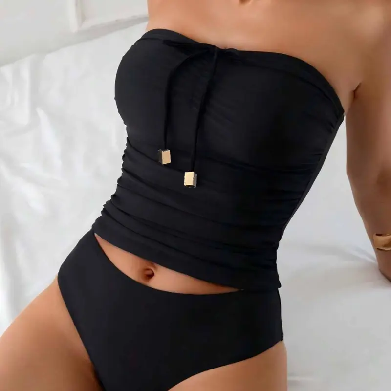 Women's Sexy Cute Bikini Set with Detachable Straps, Adjustable Strapless Swimsuit for Beach Vacation Swimsuit Bikini Sets