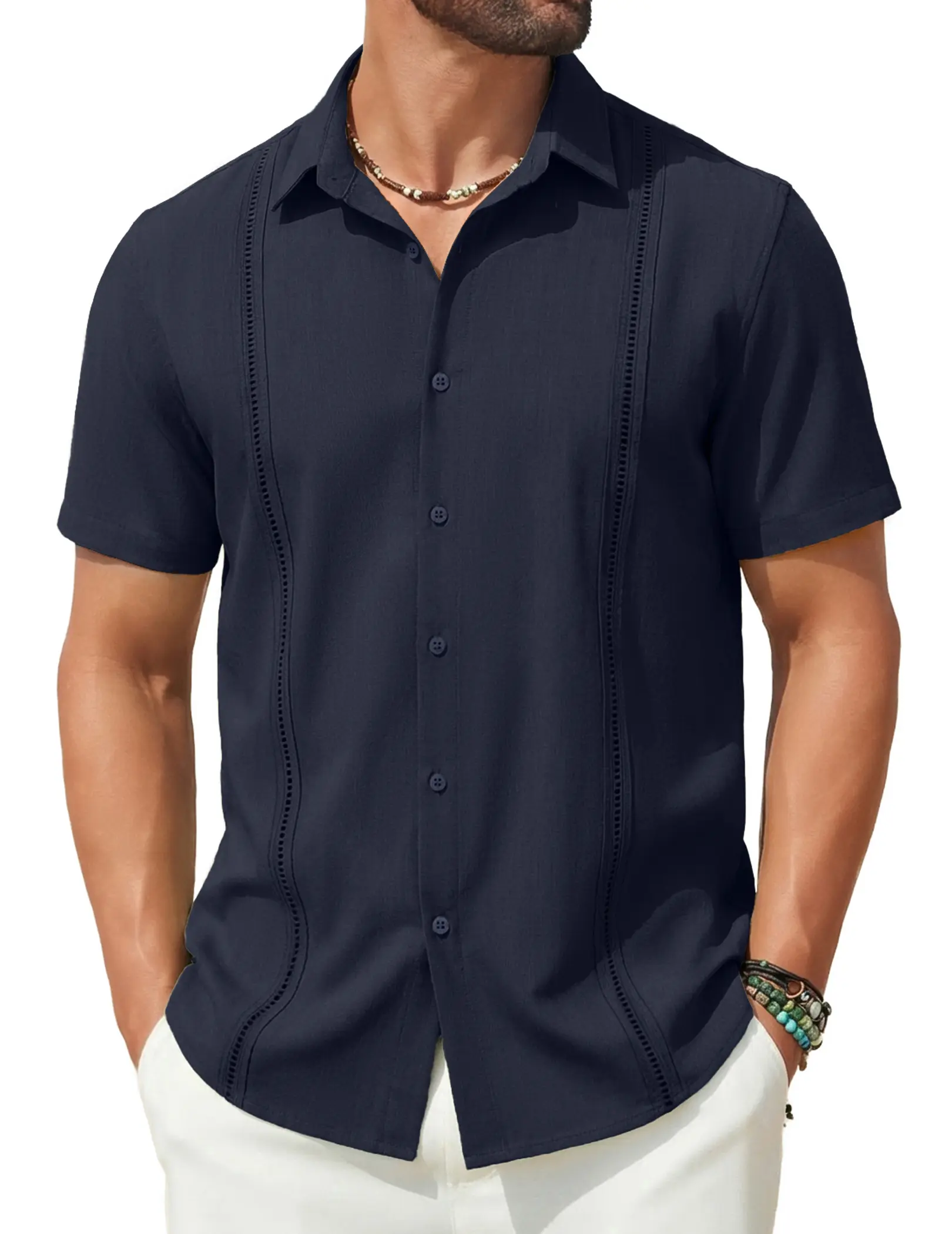 COOFANDY B Mens Short Sleeve Cuban Guayabera Shirt Casual Summer Beach Button Down Shirts Menswear Top Clothing Soft COOFANDY B Mens Short Sleeve Cuban Guayabera Shirt Casual Summer Beach Button Down Shirts Menswear Top Clothing Soft