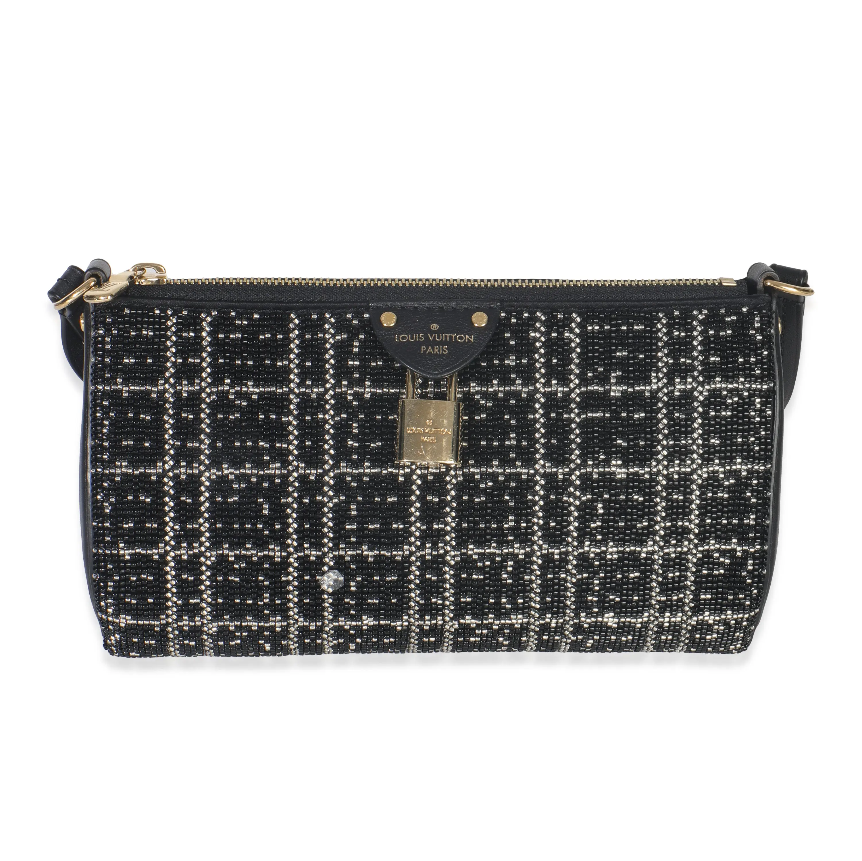Pre-owned Other Clutches & Wristlets Black White Beaded Pochette Tirette