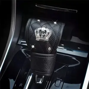 Shiny Diamond Crown Car Gear Shift Cover, Automatic Shift Knob, PU Leather Gear Lever Protector, Dashboard Decoration, Automotive Accessories