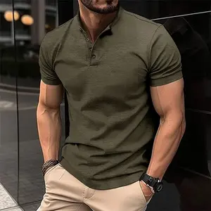 Men's Summer Short-Sleeve T-Shirt Button-Up Shirt Breathable Jersey Style Menswear Top