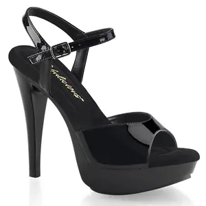 FABULICIOUS COCKTAIL-509 Black-Black Ankle Strap Sandals 5" Stiletto Heel 1" Platform Open Toe Slip On Summer Shoes for Women