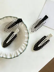 4pcs Elegant Sweet Polka Dot Duckbill Clips, Minimalist No-Trace Hair Clips for Side Hair Fixing & Makeup, Versatile Hair Accessories, Hair Clip Set