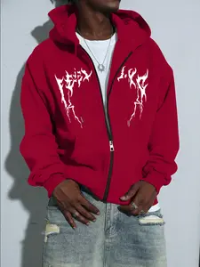 Spring and Autumn new men's jacket trend personality pattern printing regular large size leisure sports men's long-sleeved zip hooded clothes