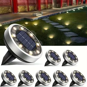 8 Pack Solar Ground Lights Enhanced Brightness & Durability IP44 Rated Warm White Light for Lawn Park Poolside Illumination Aesthetic Practical Outdoor Use