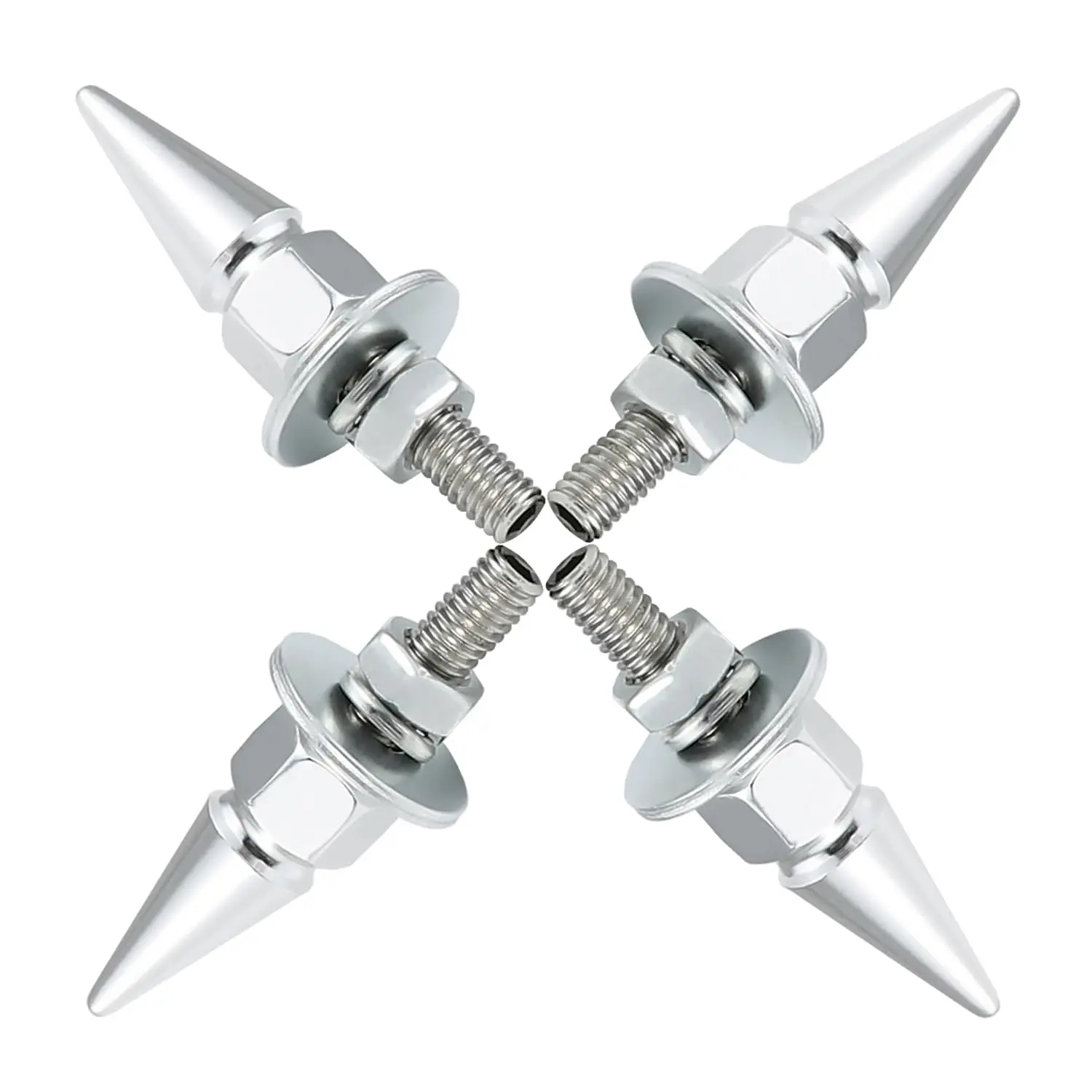 Spike License Plate Bolts 4PCS, Chrome JDM Style Anti-Theft Car Tag Screws, Universal Fit for Cars Trucks SUVs Motorcycles, Decorative Fasteners with Lock Nuts and Washers