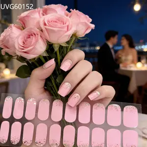 Magic Powder Gradient Wrap – Dreamy French Layered Effect, Princess Style Semi-Cured Gel Nail Tips, Oval Shape Design