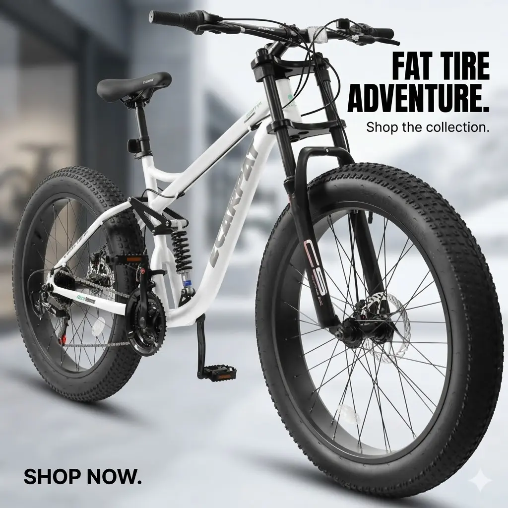 26 Inch Fat Tire Mountain Bike Full Suspension 21 Speed MTB Bicycle with Disc Brakes for Men All Terrain Off Road Trail Riding Outdoor Adventure Adult Bike Commuter Cycling Sturdy High Performance Sport Bicycle for Him