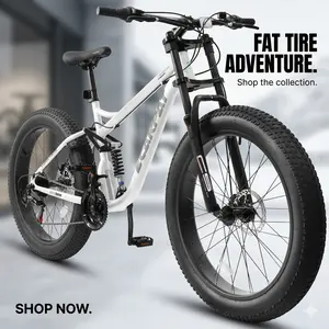 26 Inch Fat Tire Mountain Bike Full Suspension 21 Speed MTB Bicycle with Disc Brakes for Men All Terrain Off Road Trail Riding Outdoor Adventure Adult Bike Commuter Cycling Sturdy High Performance Sport Bicycle for Him