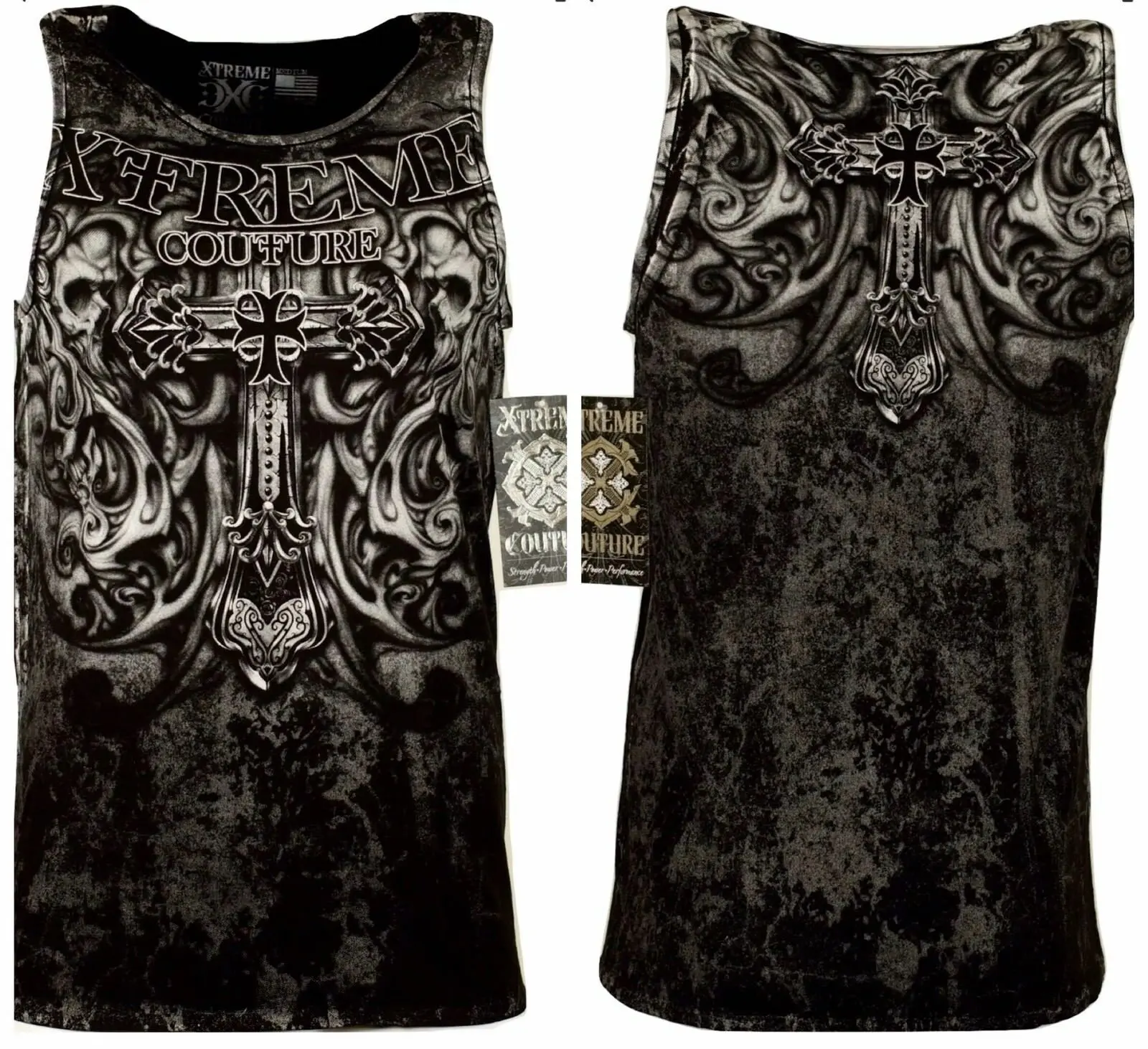 Xtreme Couture by Affliction Men's Hades Tank Top, Sleeveless Crew Neck Cotton Biker Top with Wing Graphic Print, Printed Front
