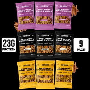 High Protein Pretzel Sticks, 23g Protein per Bag Dairy Free, Variety Pack 3 Flavors, Savory and Crunchy Low Calorie Snack for Active Adults, Great for Gym, Work, or On-the-Go, 2 oz (9 Pack)
