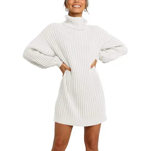 ANRABESS Women Oversized Sweater Dress Turtleneck Batwing Long Sleeve Ribbed Knit Loose 2026 Fall Winter Casual Short Dress