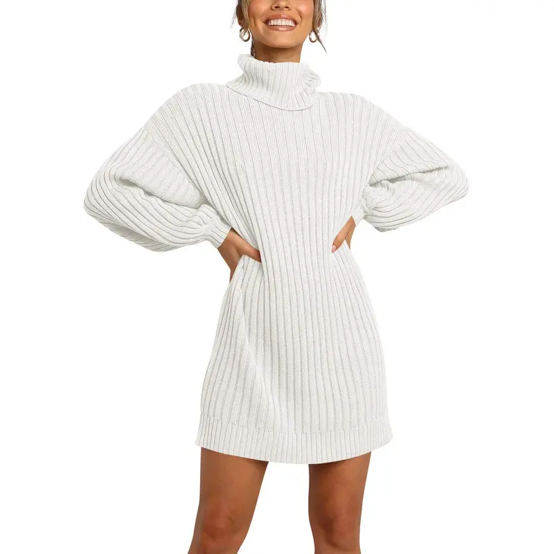 ANRABESS Women Oversized Sweater Dress Turtleneck Batwing Long Sleeve Ribbed Knit Loose 2026 Fall Winter Casual Short Dress