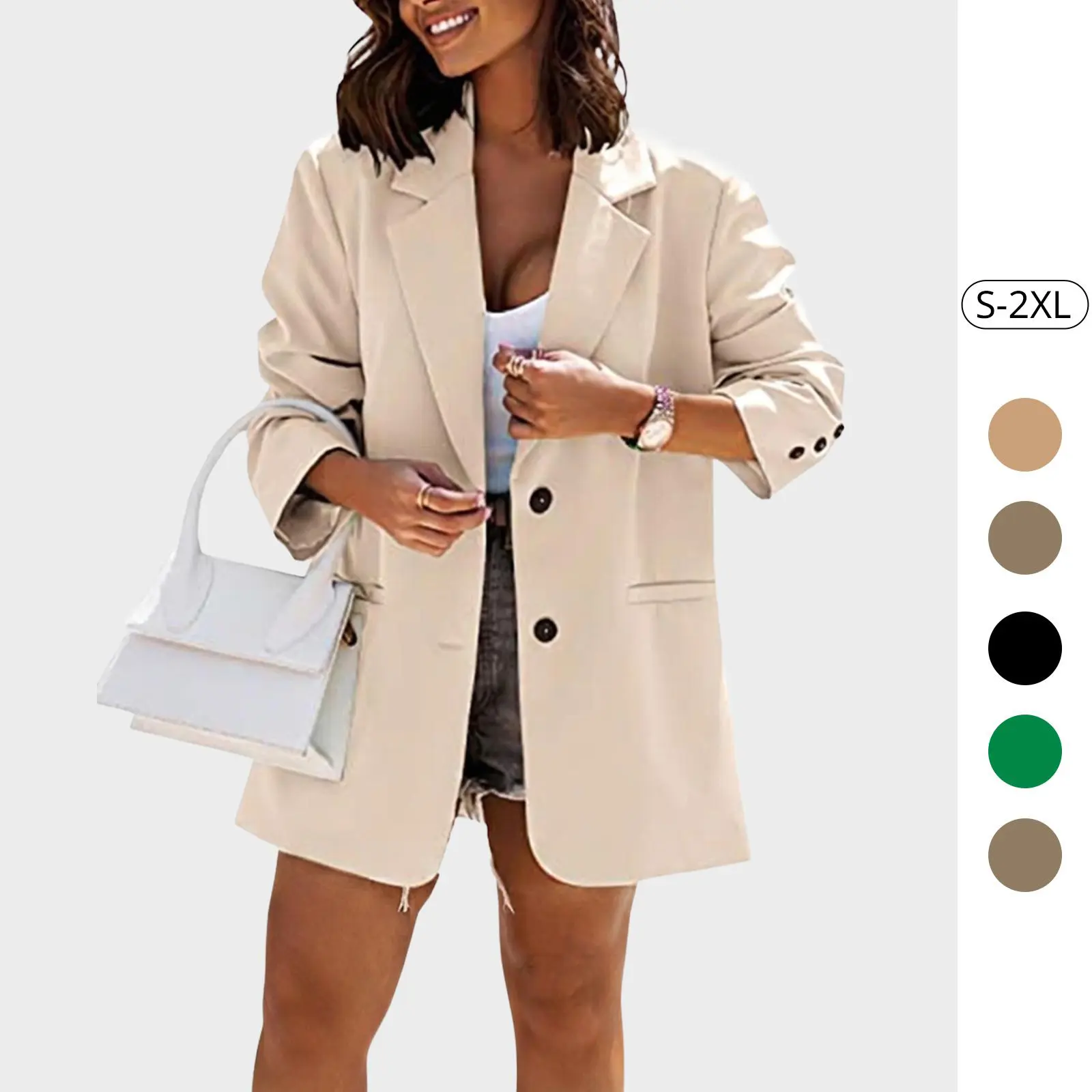 Imily Bela Women Casual Oversized Blazers Lapel Button Down Solid Work Office Blazer Jacket
