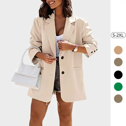 Imily Bela Women Casual Oversized Blazers Lapel Button Down Solid Work Office Blazer Jacket