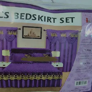 Bedspread Set - Purple Bedskirt Set with Gold Accents for King Size Beds